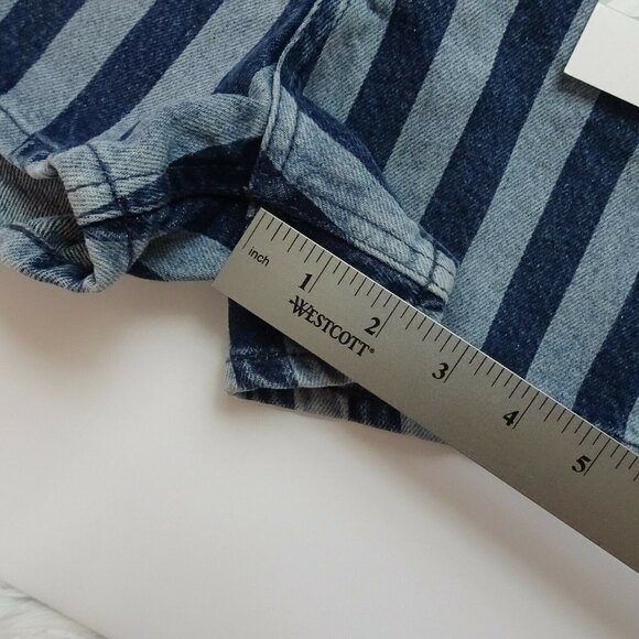 Zara Women's Striped Denim Jean Shorts High Rise Hi-Waist Blue Modern Chic NWT 6 - Picture 10 of 14
